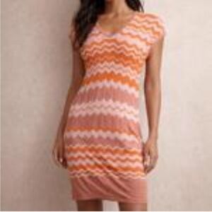Vintage Forever 21 Orange and Pink Chevron Beach Dress